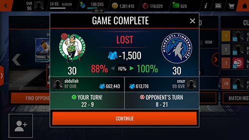 NBA Live Mobile Game Resul